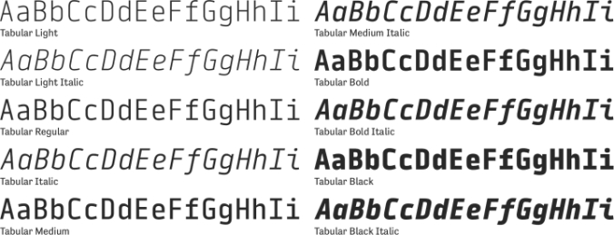 Tabular Font Preview