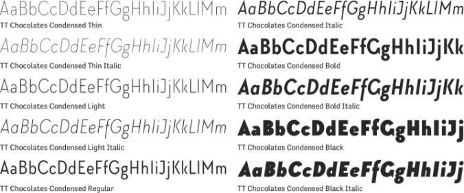 TT Chocolates Condensed Font Preview