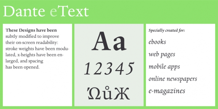 Dante eText font preview