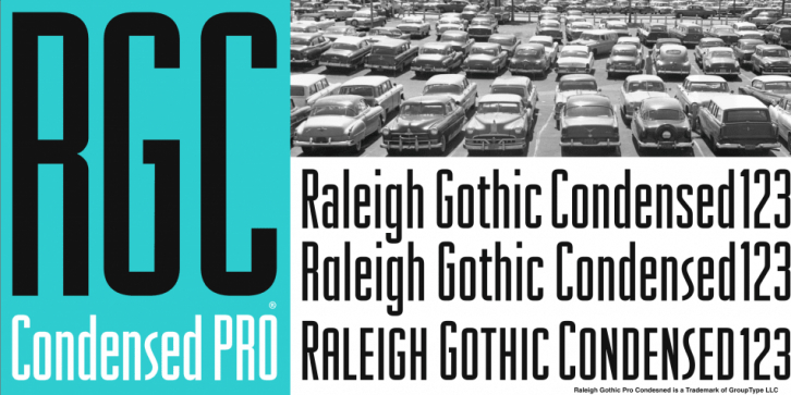 Raleigh Gothic Condensed font preview